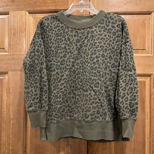 90 Degree by Reflex Olive Leopard Print Women’s Cropped Sweater, Size Medium
